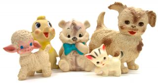    Vintage Animal Dolls Squeaker Toys Lot Ruth Newton Sun Rubber Mobley