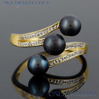 Round Diamond Blackpearl 9K 9ct Solid Yellow Gold Fancy Rings Only 065 