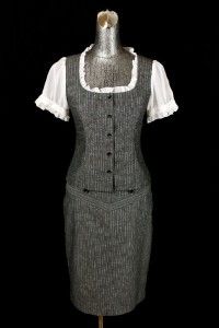 Womens Gray Pinstripe AB Studio 2pc Skirt Suit Modern Fitted Stretch 