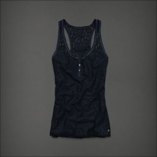 NWT ABERCROMBIE by Hollister Women Navy Blue Floral Lace Cami Tank Top 