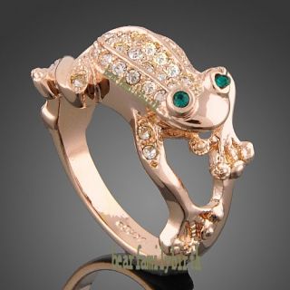 Cute Frog 18K Rose Gold GP Swarovski Crystal Ring R40