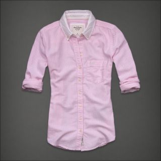 Abercrombie Fitch Women Pink Stripe Button Down Oxford Shirt Top Janna 