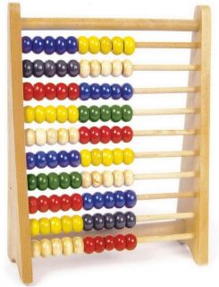 This brightly colored wooden abacus is a great first calculator for 
