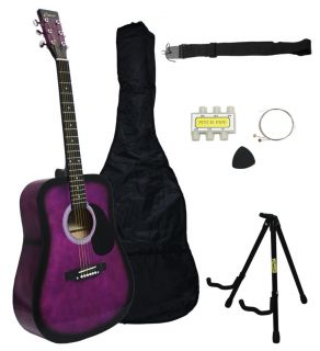   Full Size Combo Pack Adult Purple Acoustic Guitar Gigbag Stand
