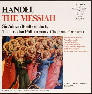 Handel The Messiah Sir Adrian Boult 3LP Murray Hill