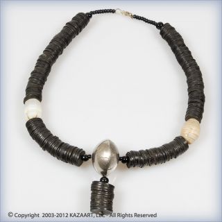    African Necklace of Old Agate and Coconoir Tuareg Beads Mali Africa