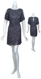 Aidan Mattox Sparkling Charcoal Beaded Cold Shoulder Cocktail Eve 