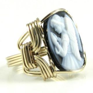Praying Angel Agate Cameo Ring 14K Rolled Gold GF Custom Jewelry