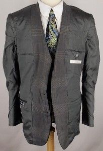 38R Perry Ellis 100% WOOL BLUE GOLD PLAID 2 Bt sport coat jacket suit 