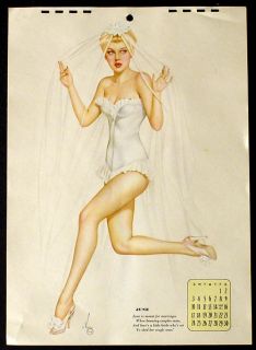 Vargas Pin Up Girl Orig Calendar Page June 1945 Sexy Bride in Heels 