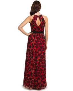 aidan mattox red printed silk halter gown $ 440 00