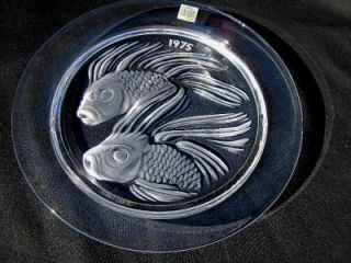 Lalique 1975 Crystal Collector Plate LTD Edition Fish Duet FRANCE w 