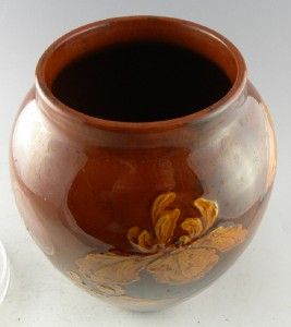   Pottery Mahogany Glazed Vase With Irises Albert R. Valentien 1885