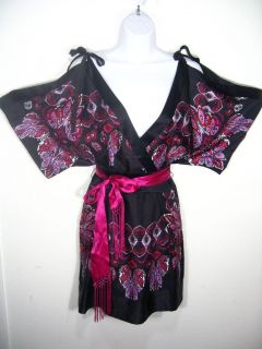 BEBE Alexi Black Silk Kimono Dress M