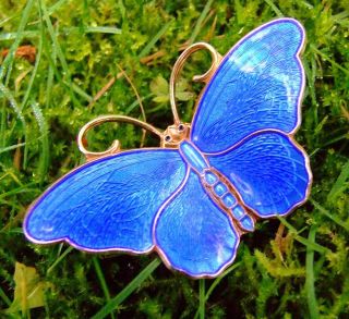 Vintage David Andersen Blue Enamel Butterfly Silver Brooch Norway 925s 
