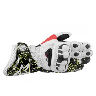  Mens GP Pro Leather Motorcycle Race Gloves White Black Yellow