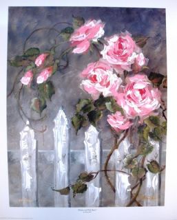 Marty Bell Hand Signed Painted Lithograph Pink Roses
