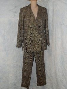 Linda Allard Ellen Tracy Pant Suit 10 Gold Metallic Plaid $650