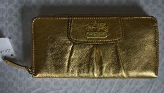 Coach Amanda Sabrina Madison Gold Leather Accordian Zip Around Wallet
