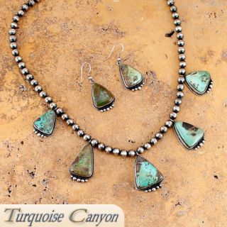 Navajo Native American Carico Lake Turquoise Necklace & Earrings SKU 