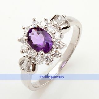 Luxury 7x5mm 0 8ct Oval Purple Amethyst Ring Size 7 25
