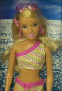 New Retired 2006 Beach Glam Barbie w Glitter Lips Flat Feet Polka Dot 