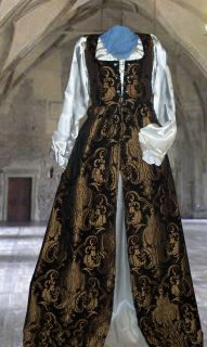 Black Renaissance Costume All Brocade Empire Dress Only Any Size Small 