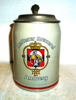 Malteser Brauerei 1993 Amberg Lidded German Beer Stein
