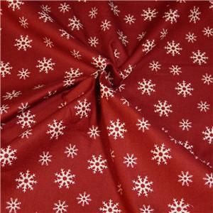 Andover Cotton Fabric White Snowflakes on Dark Red Holiday or 