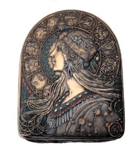   ZODIAC JEWELRY Trinket Box Alphonse Mucha Astrology 12 Signs Bronze