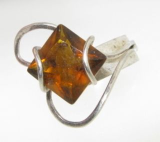 Vintage Sterling Silver 6 00ct Amber Amazing Etched Nice Ladies Ring 3 