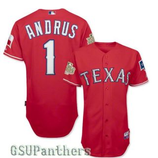 Elvis Andrus Authentic 2011 Texas Rangers World Series Red Jersey Sz 