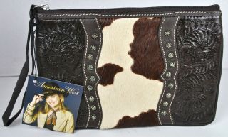 American West Womens Brown Leather Travel Case Wristlet Handbag $89 