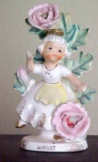 Vintage Geo Lefton Birthday Angel Flower August Figurine 985 1950s 60s 