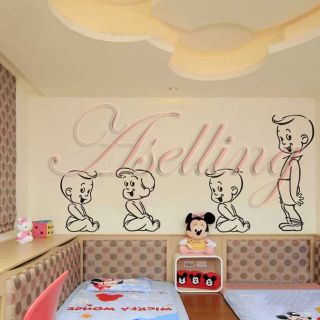 Infant Baby Kids Nursery Cot Room Decor Cute 4 Cartoon Babies Wall 