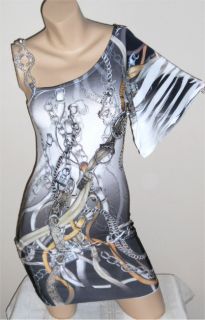 Crystal Chain Tattoo One Shoulder Sublimation Mini Dress s Ed Hardy 