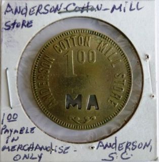 Anderson Cotton Mill Anderson SC $1 Token