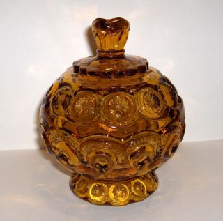 Vtg L E Smith Amber Gold Moon Stars Glass Covered Footed Candy Nut 