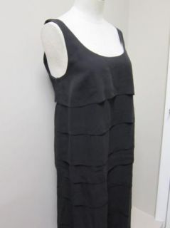 Eileen Fisher Sheer Silk Scoopneck Tiered Knee Length Dress Black $298 