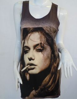 Angelina Jolie T Shirt Tank Top Vest Women Charcoal One Size Fits S to 