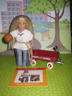 American Girl Mini Doll Julie w/ Toy Radio Flyer Wagon & Basketball 