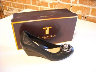 Tignanello Black Leather Wedge Mallory Pumps 7 5 New