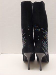 Anne Michelle Black Bling Boots Heels Shoes Suede Feel 4 with Sequins 