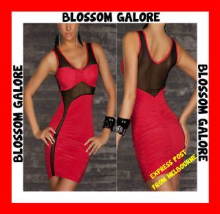 Sexy Red Black Mesh Sleeveless Party Cocktail Chic Formal Dress Ladies 