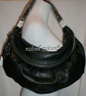 BCBGeneration Large Black Leather Like Braid Hobo Handbag Purse New
