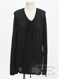 Ann DEMEULEMEESTER Black Scoop Neck Semi Sheer Long Sleeve Sweater 