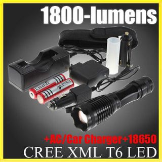   Zoomable CREE XM L T6 LED Flashlight Torch 18650 AAA Charger Holster