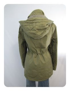 New Ambition Olive Green Hooded Long Cotton Quilted Military Coat 