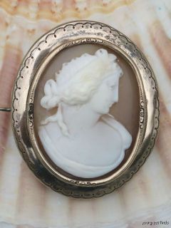 Antique 19th C Sterling Silver Hand Carved Shell Cameo Pin Brooch w 