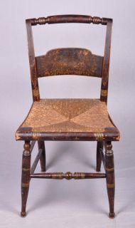 C1840 Antique Hitchcock Rush Seat Stencil Side Chairs